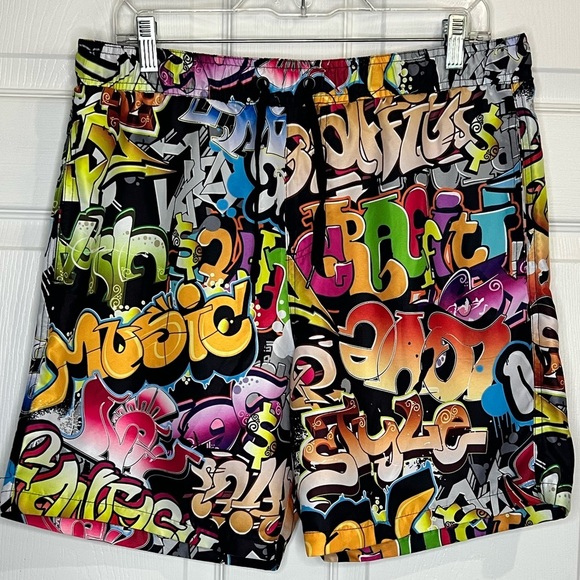 Fresh Prints Of Bel-Air Men’s Retro Graffiti Swim Trunks- Size Large - Picture 1 of 8